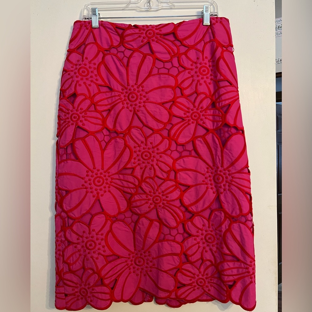 Maeve Hot Pink Floral Lace Pencil Skirt - Picture 5 of 14